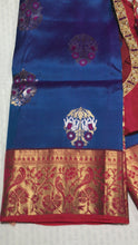 Load and play video in Gallery viewer, Blue &amp; Red Color Combo Pure Silk Saree With Stitched Work Blouse
