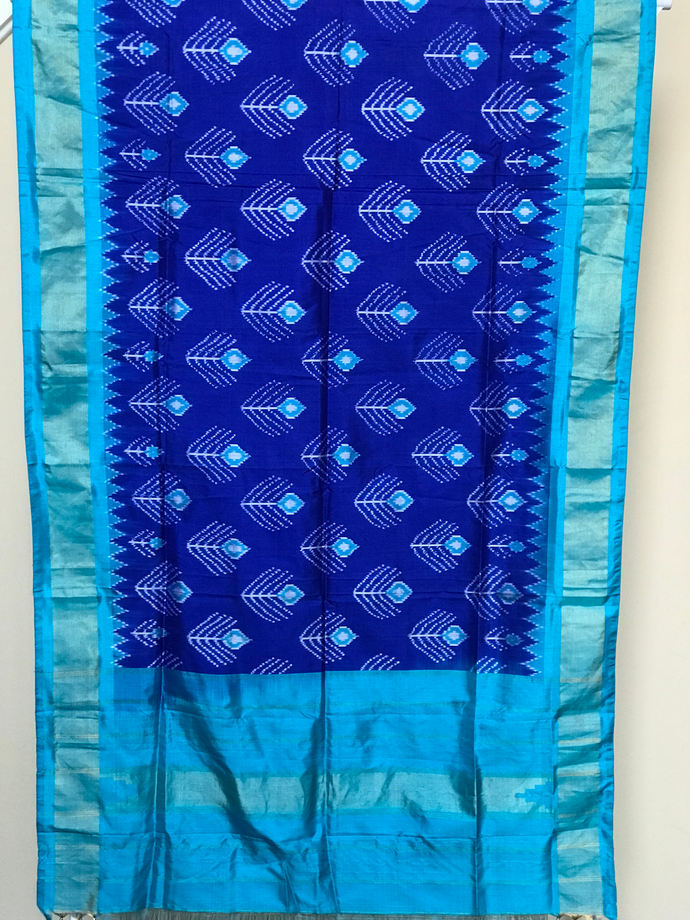 Royal Blue Pure Ikkat Silk Dupatta