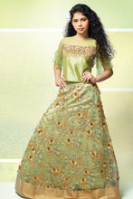 Load image into Gallery viewer, Lime Green Heavy Work Crop Top Lehenga Set
