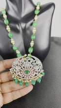 Load and play video in Gallery viewer, 1 Gram Gold Green beads Necklace with Earrings set 11
